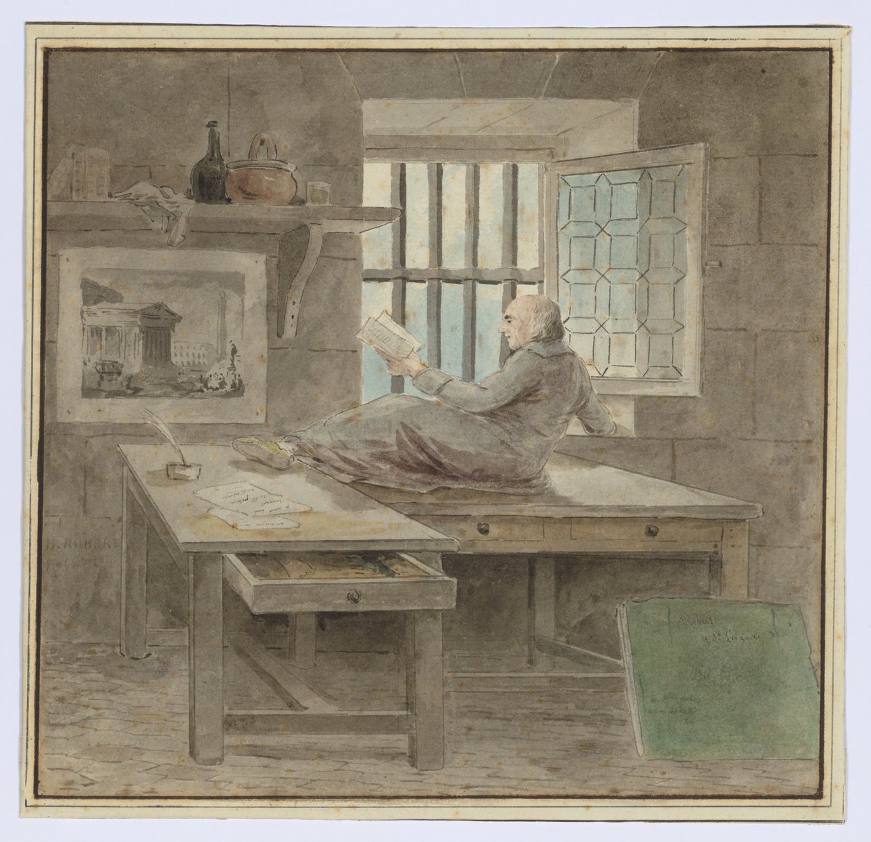 Zelfportret in de gevangenis Saint-Lazare door Hubert Robert