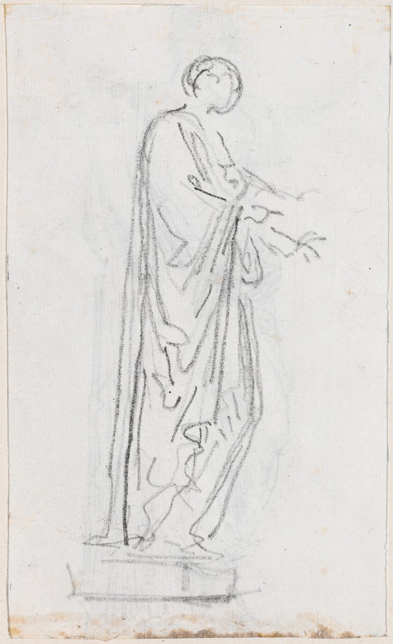 Standbeeld van een Romeinse Vrouw (Vrouwelijke Godheid?) Gezien van de Zijkant [verso] door Hubert Robert