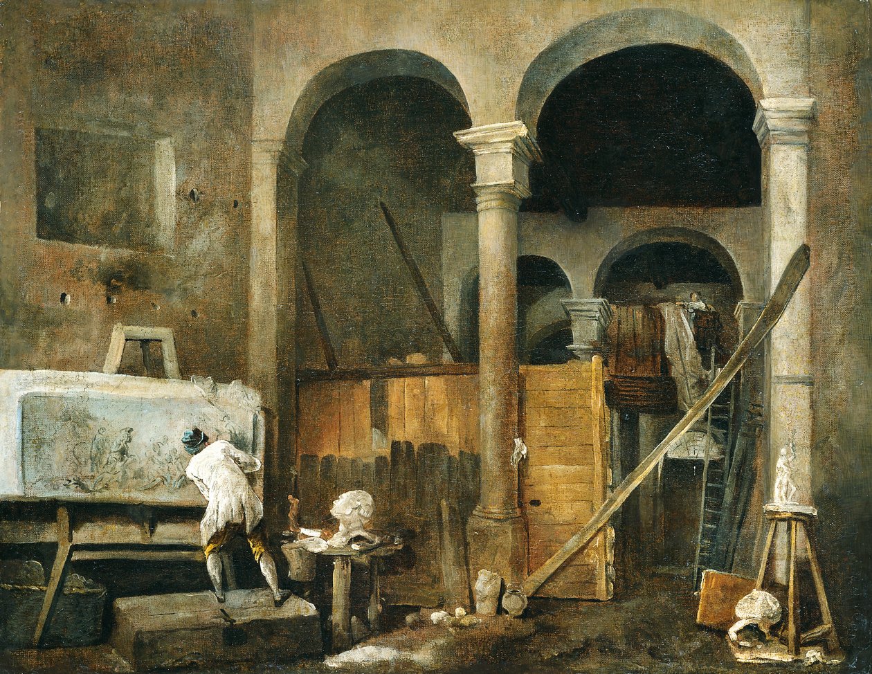 Het atelier van de kunstenaar door Hubert Robert