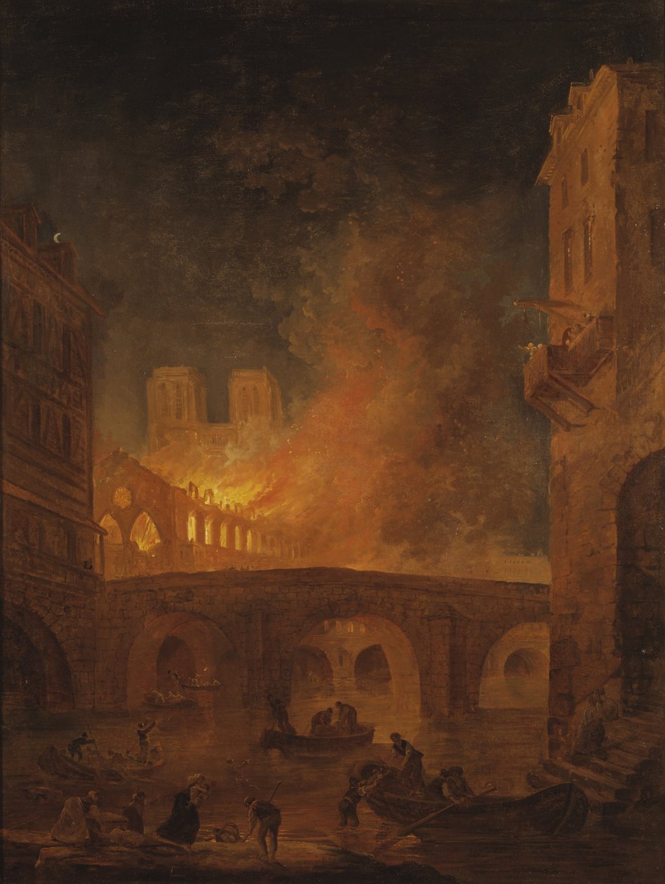De brand van het Hôtel-Dieu in Parijs in 1772 door Hubert Robert