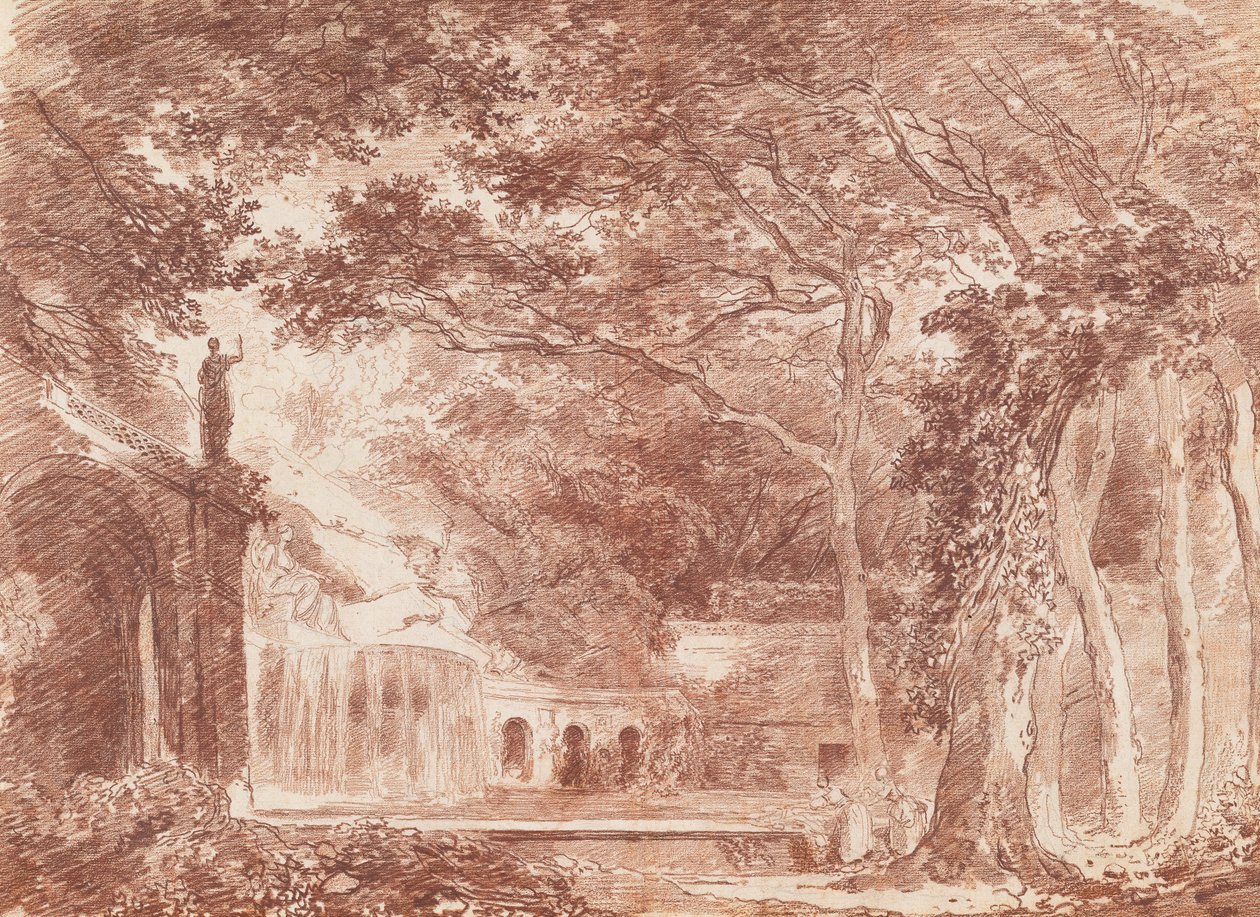 De ovale fontein in de tuinen van de Villa d