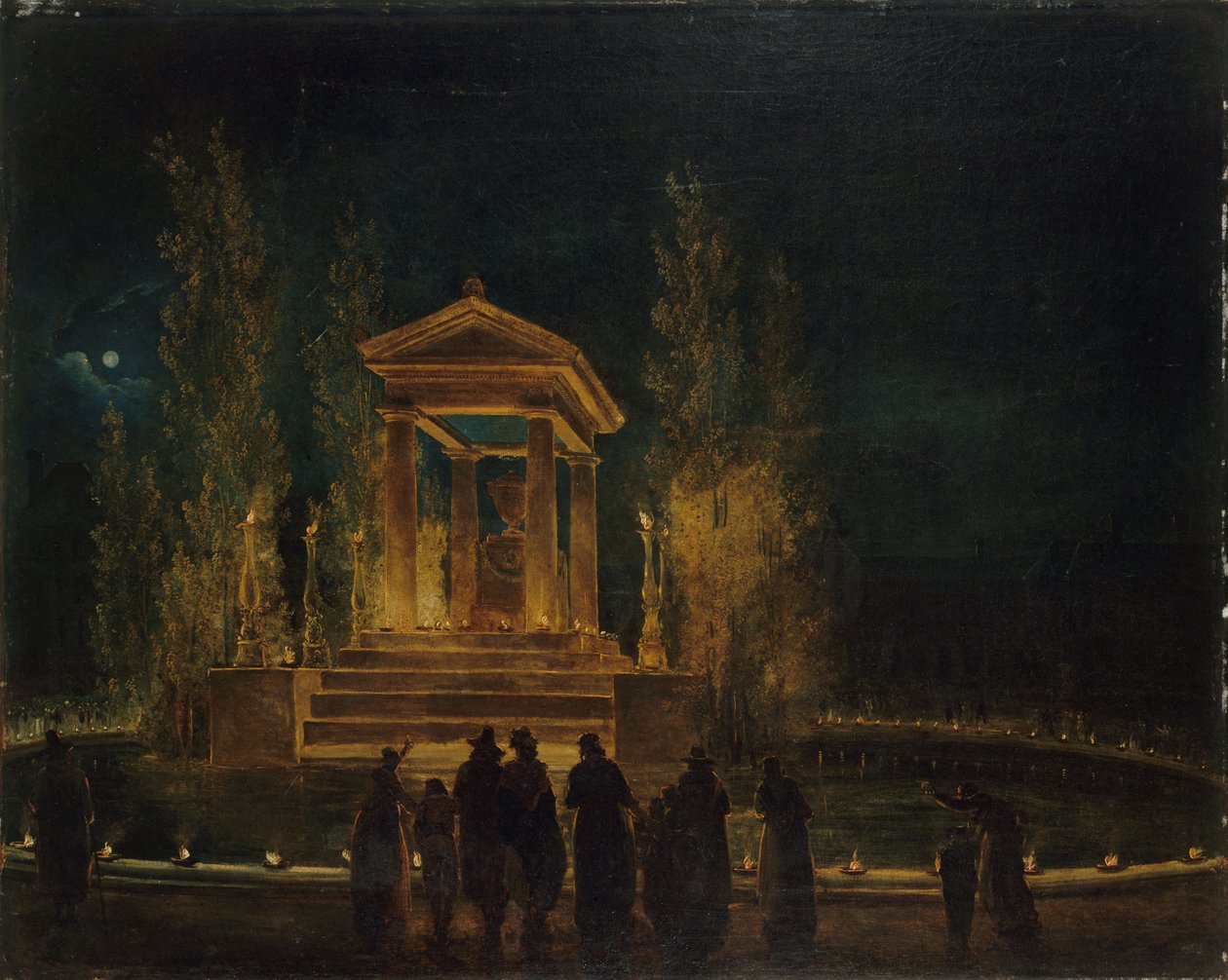 Het tijdelijke Mausoleum van Jean-Jacques Rousseau door Hubert Robert
