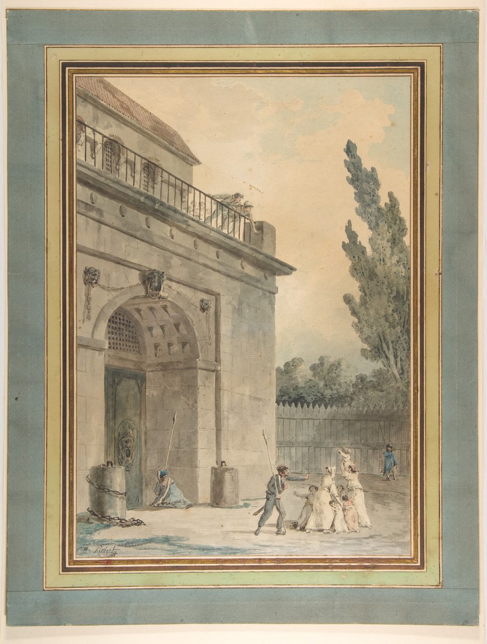 Bezoekers die een gevangenis verlaten door Hubert Robert