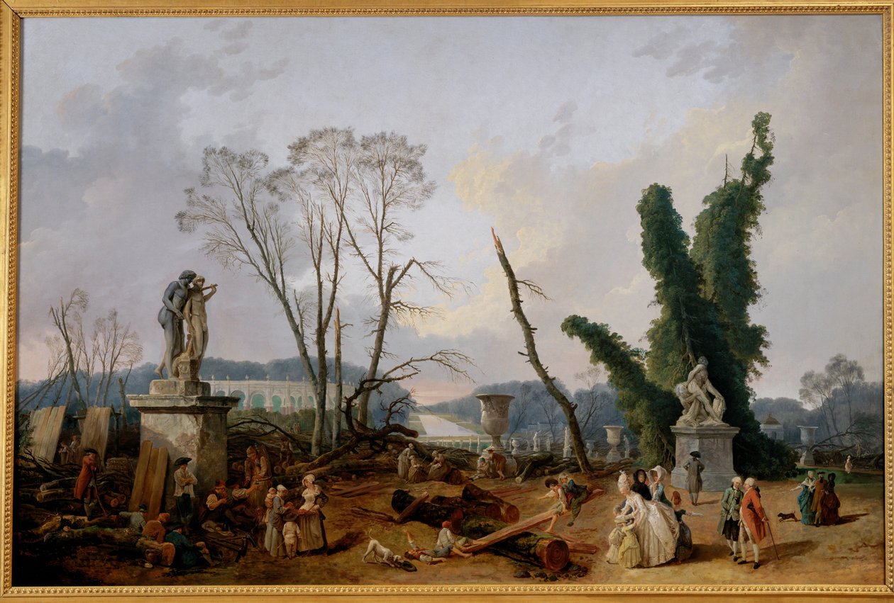 Gezicht op het Tapis Vert in Versailles (schilderij op doek) door Hubert Robert