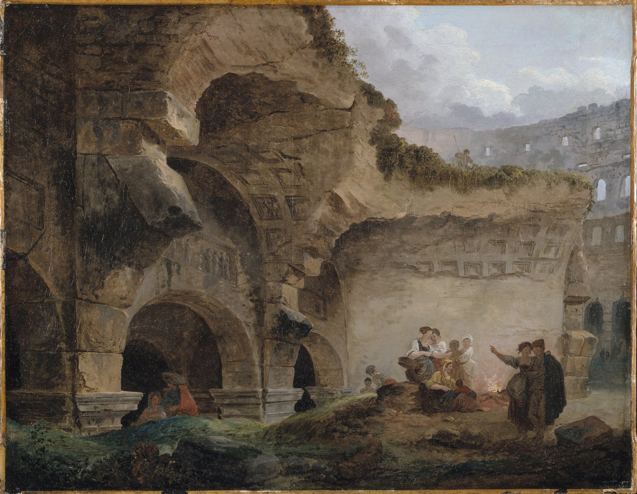 Wasvrouwen in de ruïnes van het Colosseum door Hubert Robert