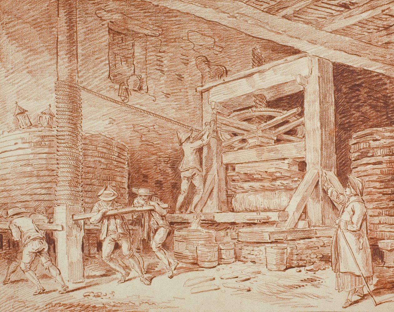 Wijnpers, c.1759 door Hubert Robert