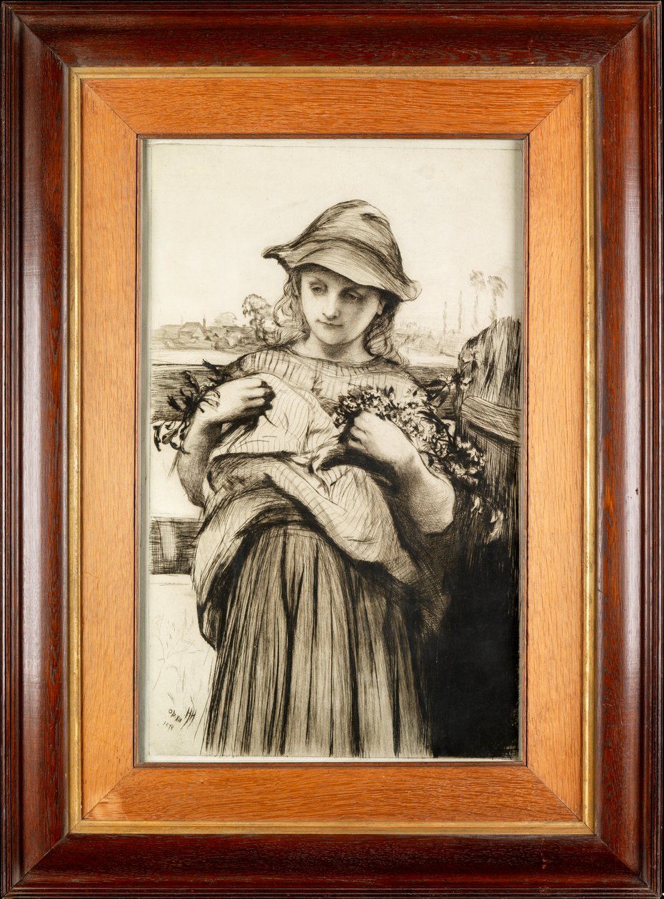 Een Meisje met Bloemen door Hubert von Herkomer
