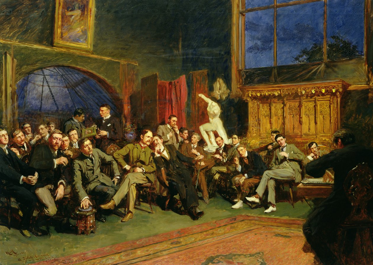 Avond in het atelier met mijn studenten, 1886 door Hubert von Herkomer