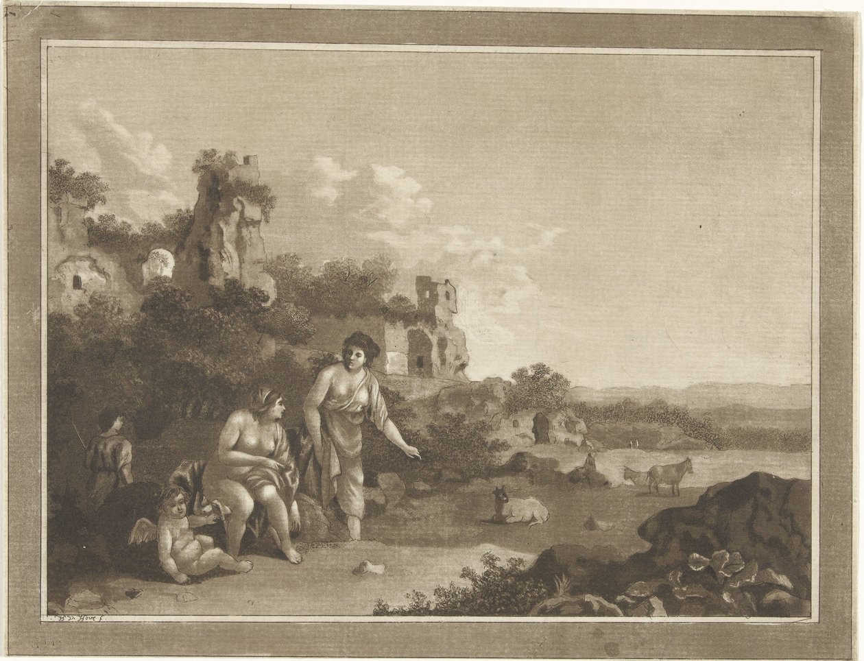 Landschap met nimfen door Hubertus van Hove