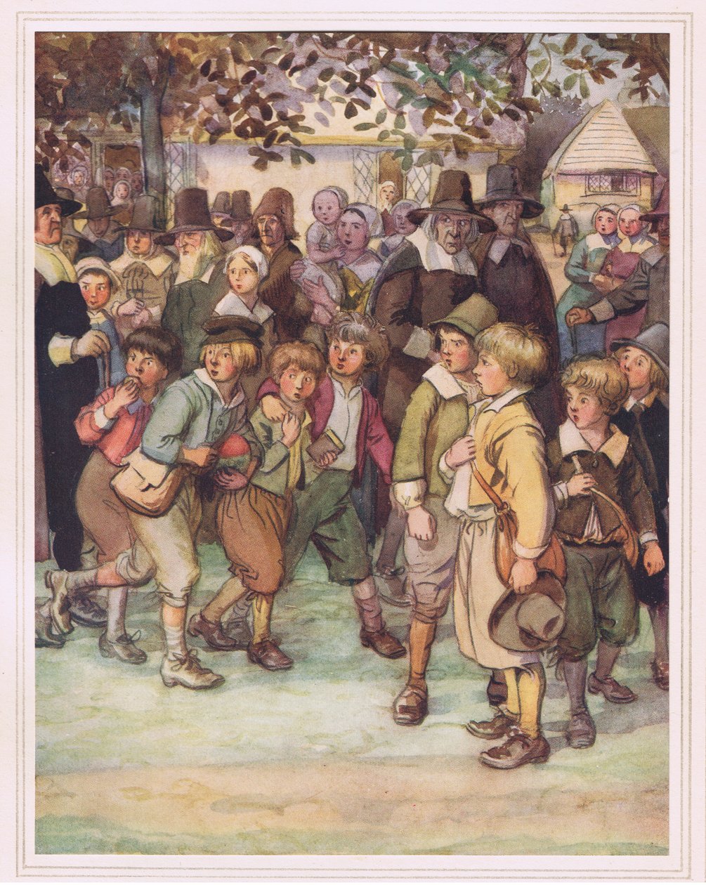 Een menigte enthousiaste en nieuwsgierige schooljongens door Hugh Thomson