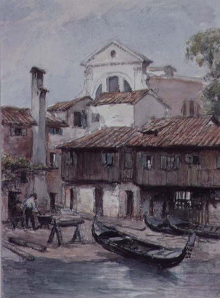 Scheepswerf bij de Kerk van San Trovaso, Venetië door Hugh Carter