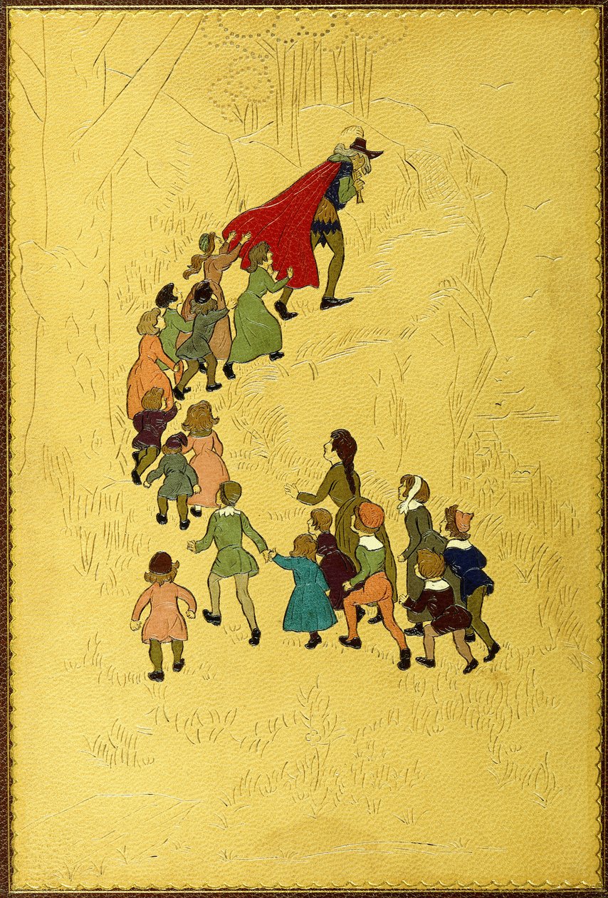 Bovenomslag, met een illustratie van de fluitspeler gevolgd door kinderen door Hugh Thomson