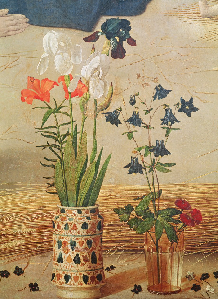 Bloemdetail, uit het centrale paneel van het Portinari Altaarstuk, ca.1479 door Hugo van der Goes