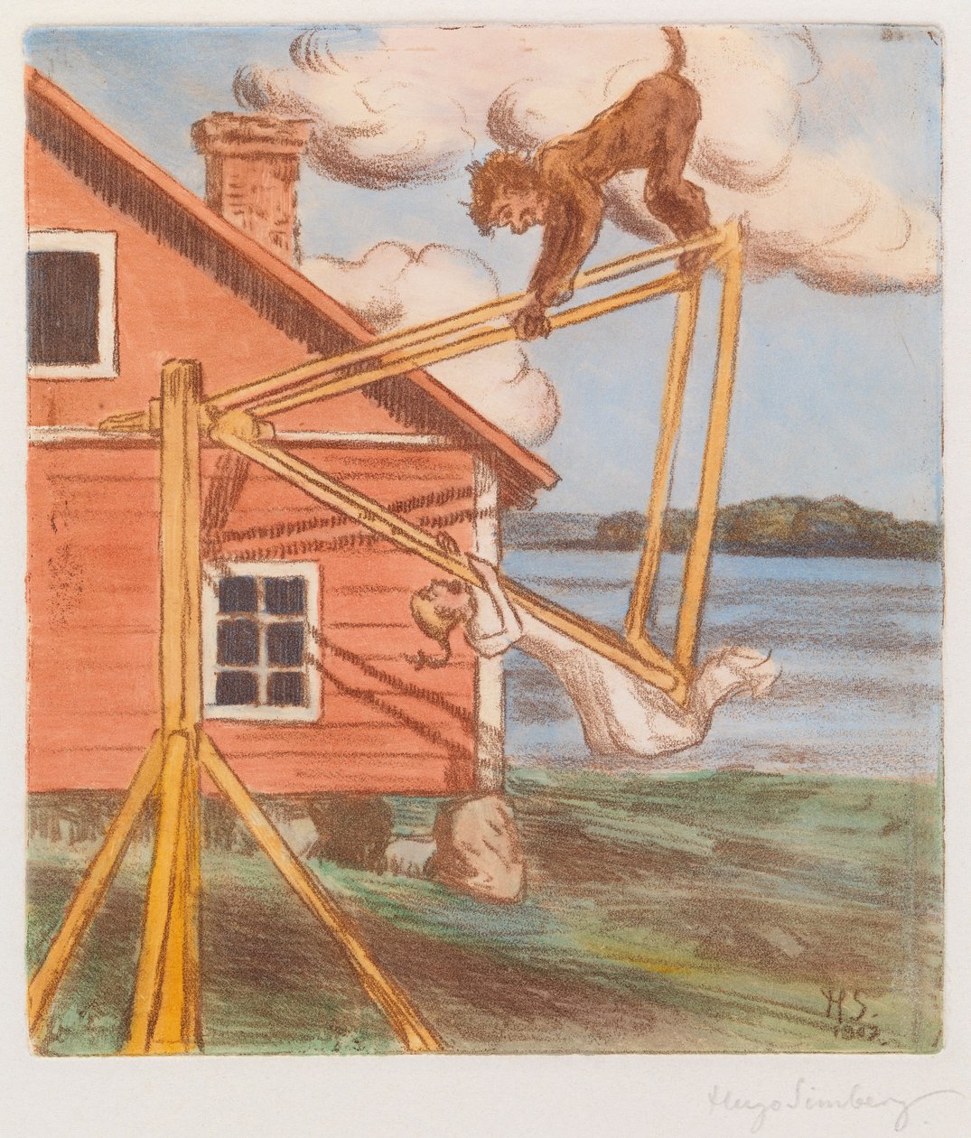 Der Teufel auf der Schaukel door Hugo Simberg