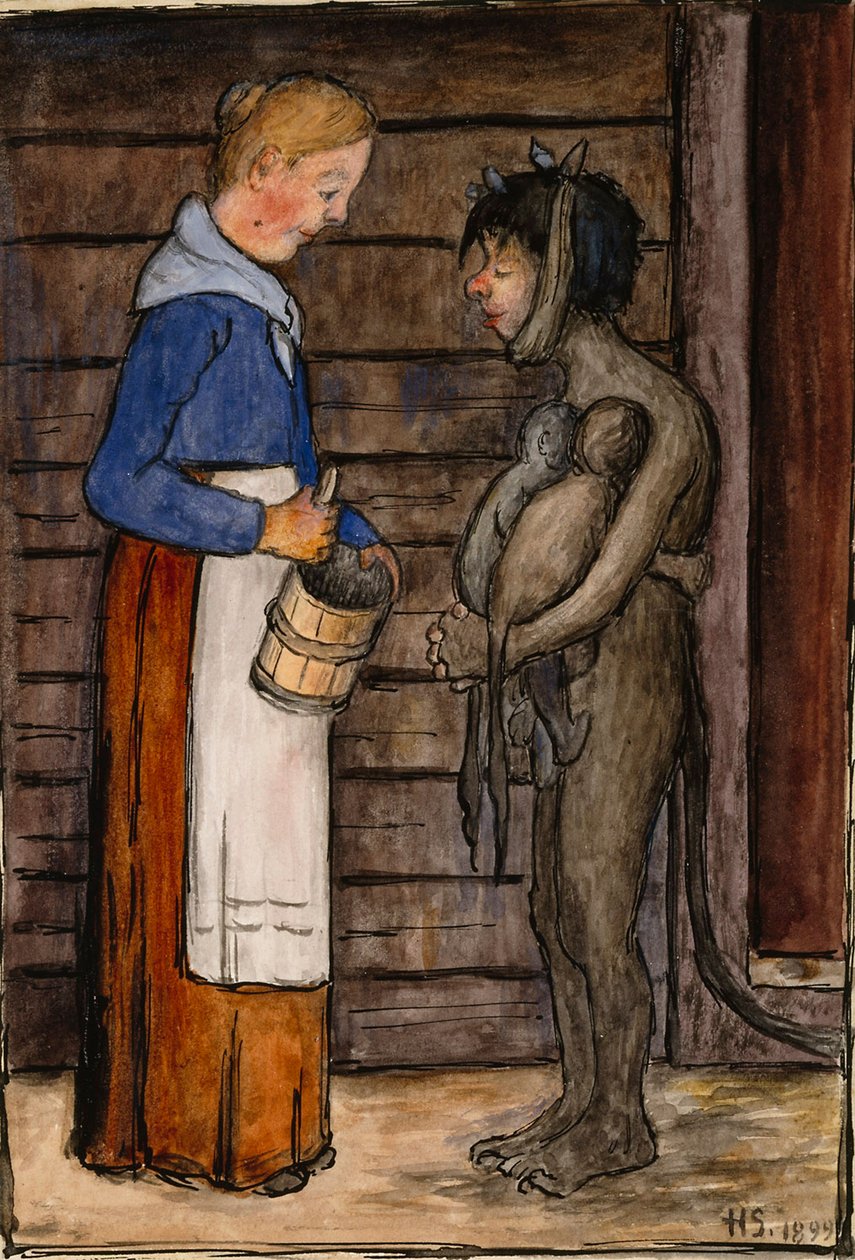 De vrouw van de boer en Arme Duivel door Hugo Simberg