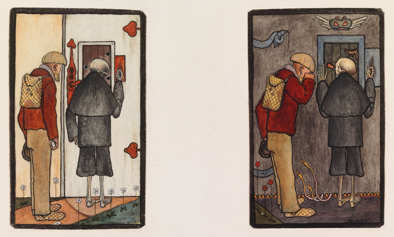 De boer en de dood bij de poorten van hemel en hel door Hugo Simberg