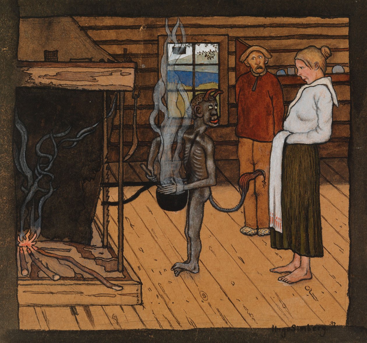 De arme duivel bij het vuur; De duivel bij de pot door Hugo Simberg