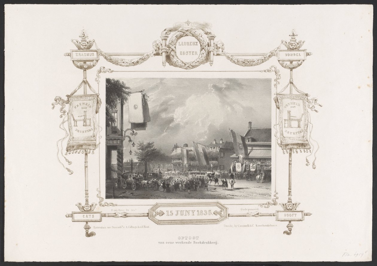 Optocht met een boekdrukkerij, 1836 door Huib van Hove Bz