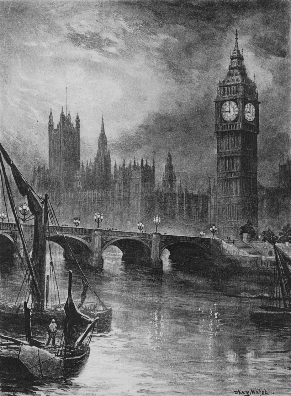 Houses of Parliament, 1890 door Hume Nisbet