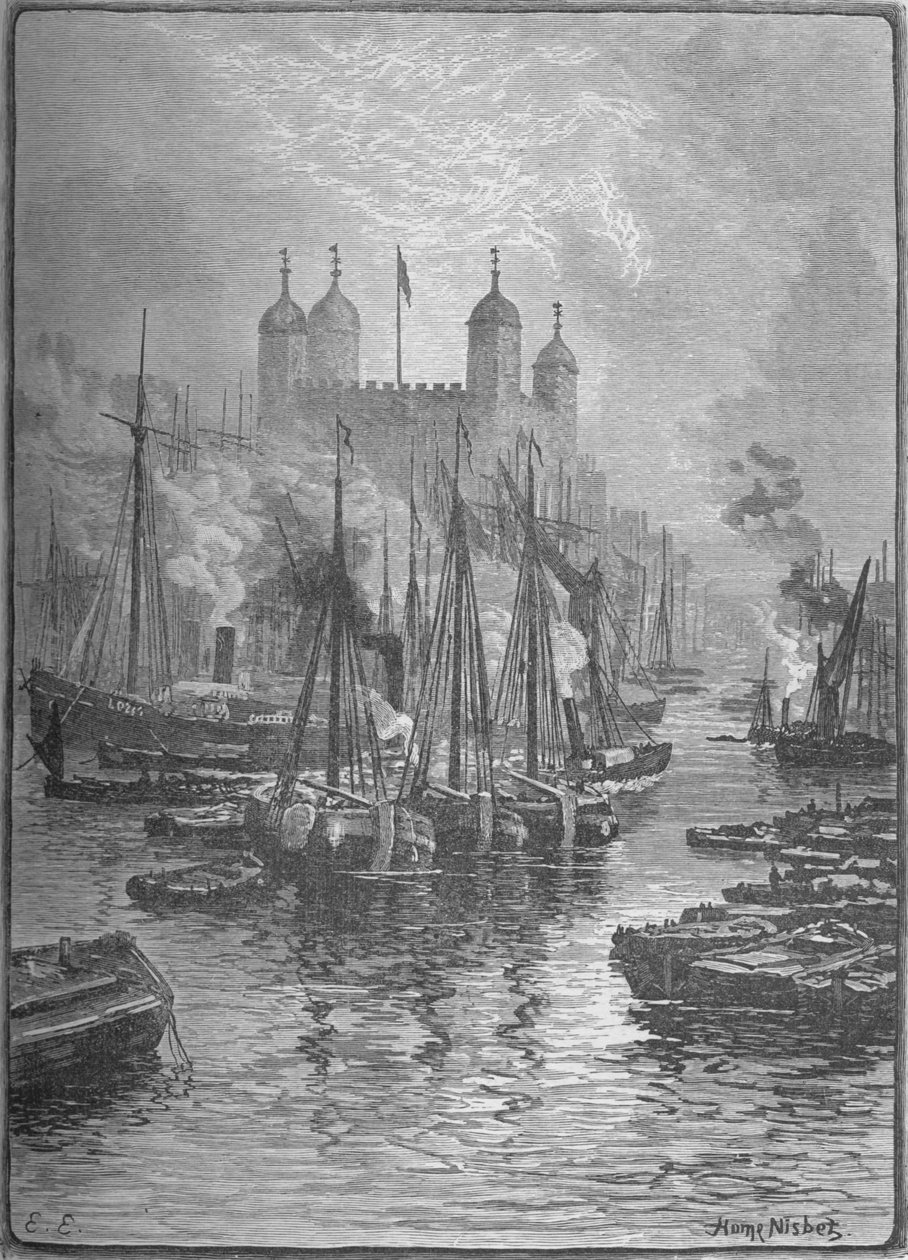 Uitzicht op de toren vanaf de London Bridge, 1890 door Hume Nisbet