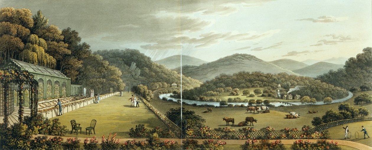 Algemeen Uitzicht vanaf de Zuid- en Oostkant van het Huisje in Endsleigh, Devon, (Naar) uit 