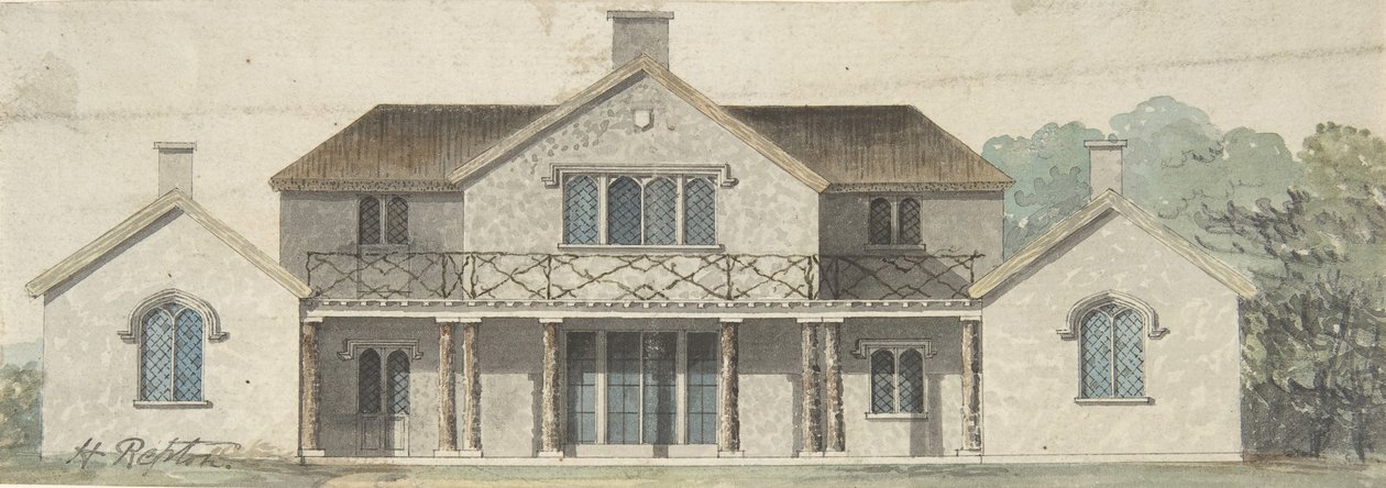 Ontwerp voor een Cottage Ornée in Tudoresque stijl door Humphry Repton
