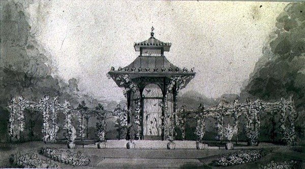 Ontwerp voor een volière en pergola in Chinese stijl door Humphry Repton