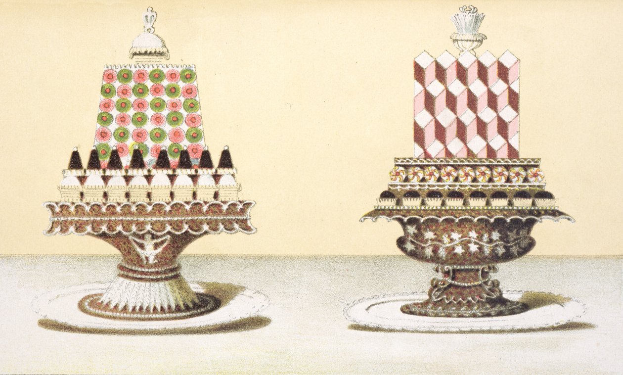 Ontwerp voor de presentatie van desserts, illustratie uit een Hongaars kookboek over Franse keuken, ca. 1880 door Hungarian School