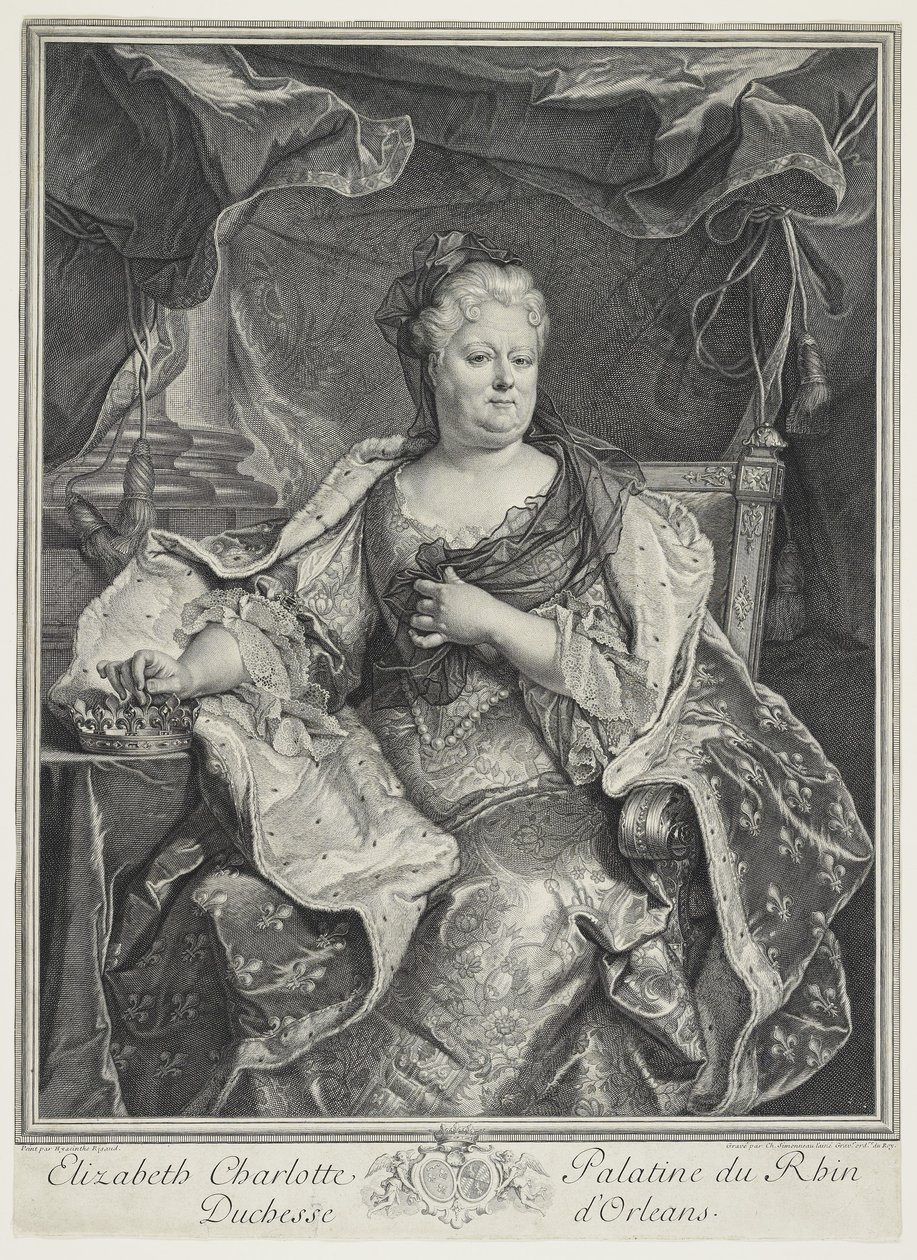 Elizabeth Charlotte Palatine du Rhin, hertogin van Orleans, gravure door Charles Louis Simmoneau (1645-1728) door Hyacinthe Francois Rigaud