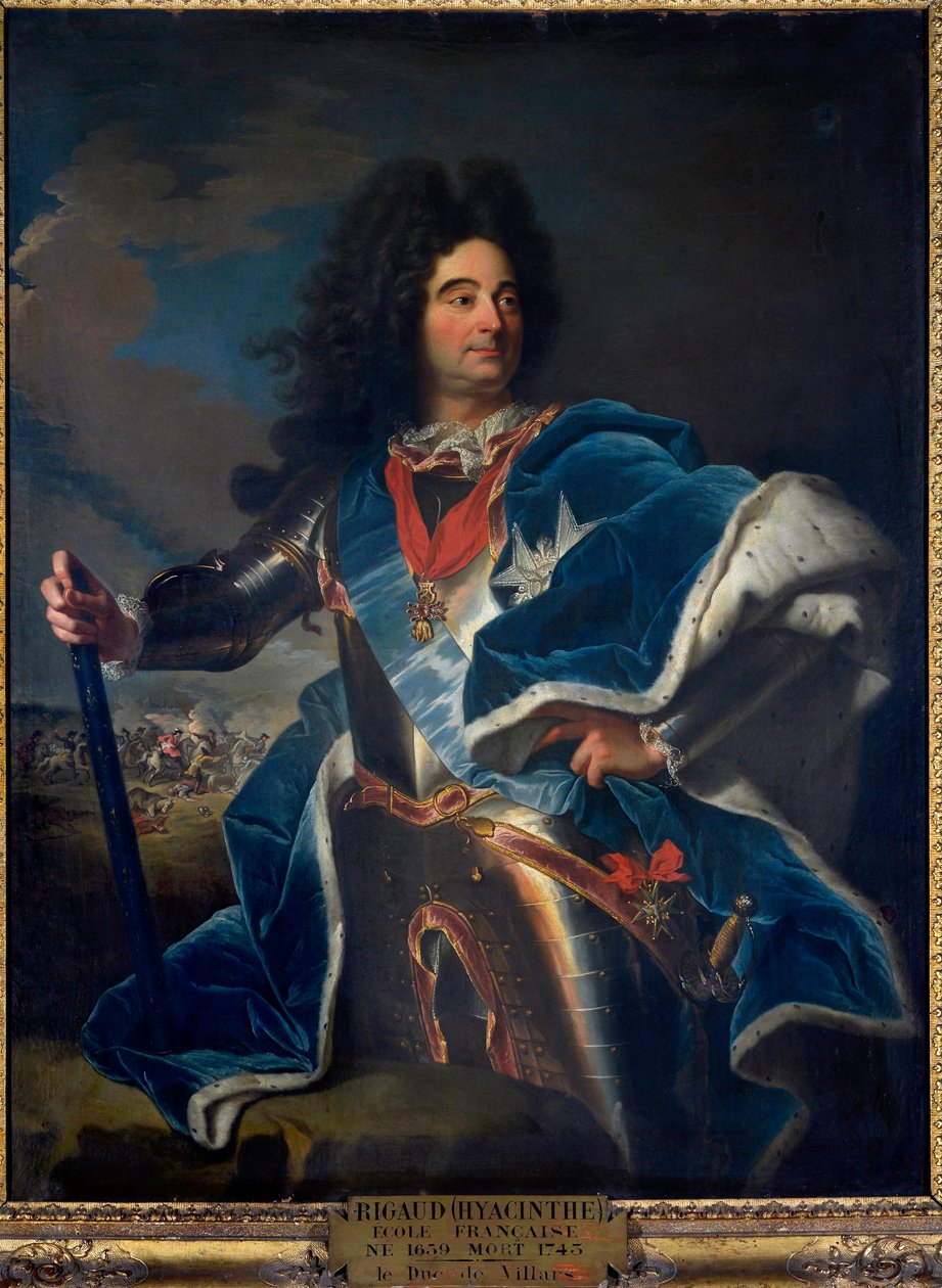 Portret van Louis Claude Hector Hertog van Villars, maarschalk van Frankrijk (1652-1734) Hij draagt de ketting van de Orde van het Gulden Vlies (1659-1743) ca. 1714 door Hyacinthe Francois Rigaud