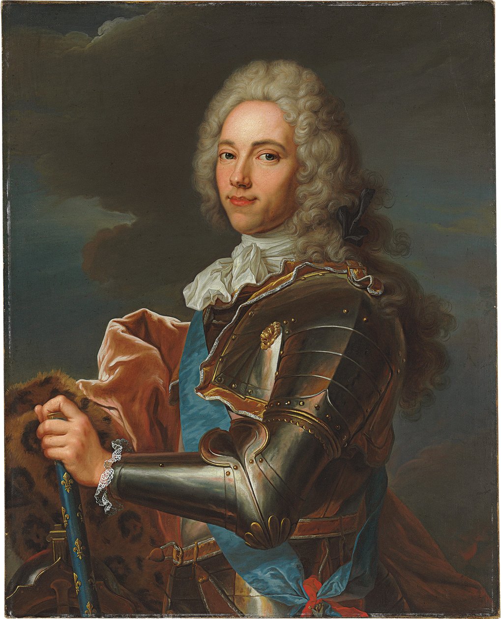 Portret van de hertog van Broglie, met sjerp van de Orde van de Heilige Geest, met staf van een maarschalk van Frankrijk door Hyacinthe Francois Rigaud