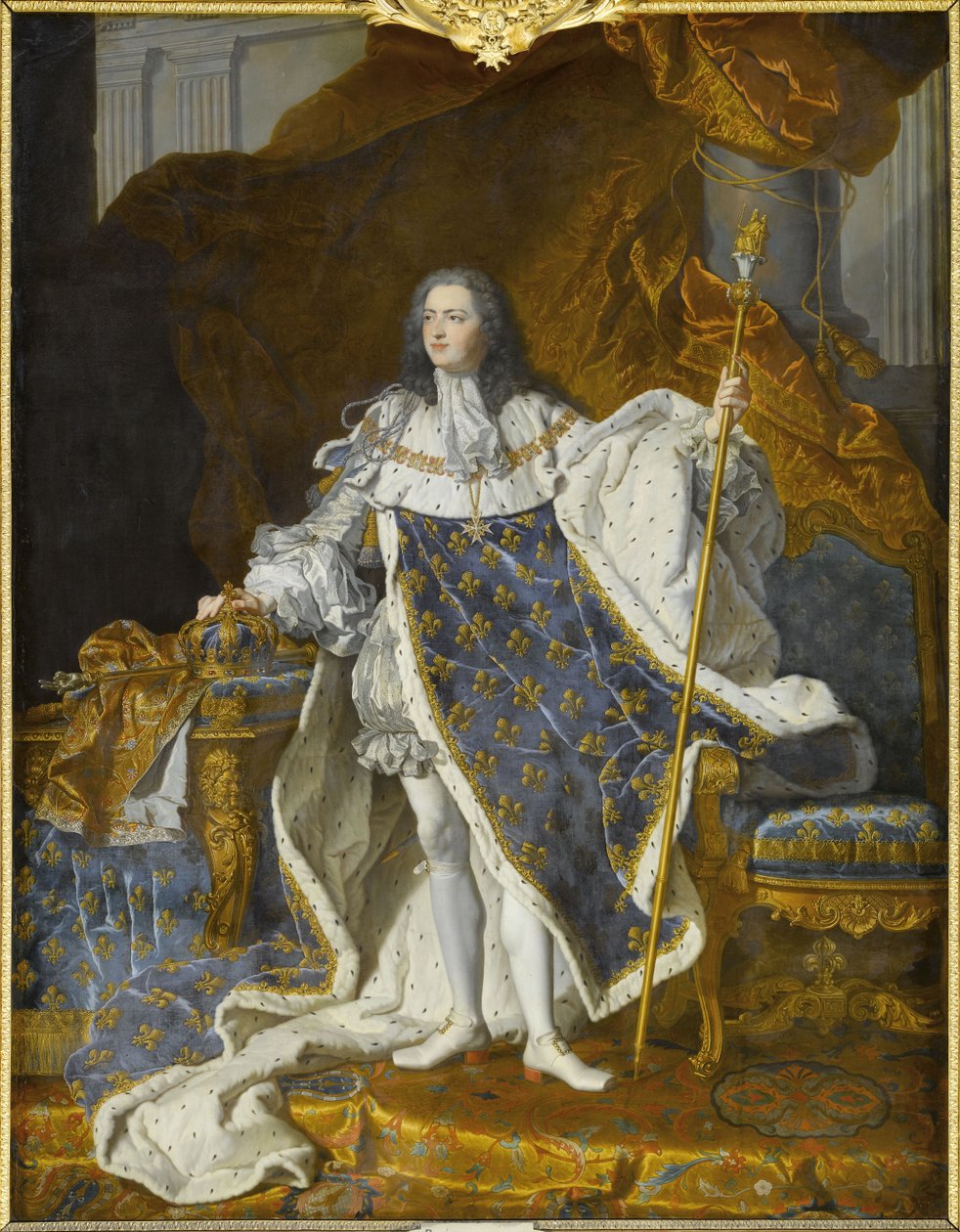 Portret van Lodewijk XV in zijn koninklijke kostuum door Hyacinthe François Honoré Rigaud