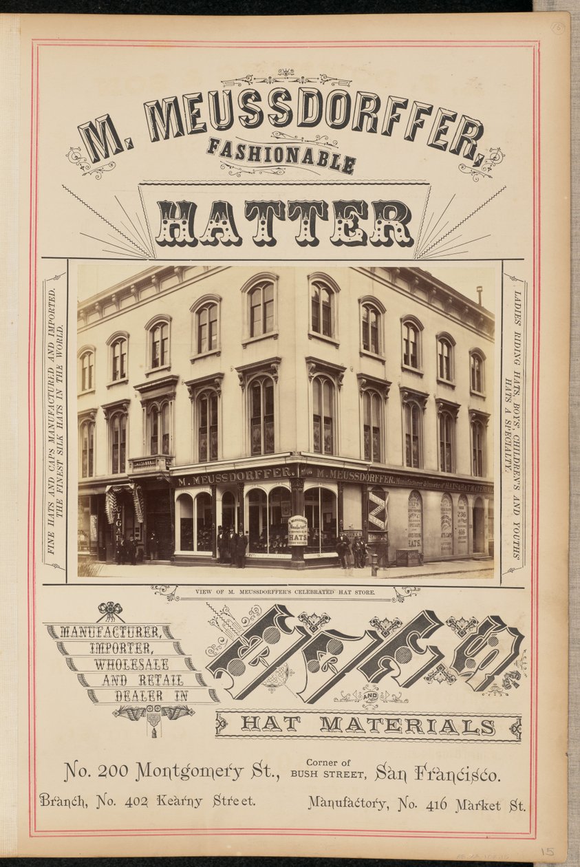 Uitzicht op de beroemde hoedenwinkel van M. Meussdorffer door I. W. Taber