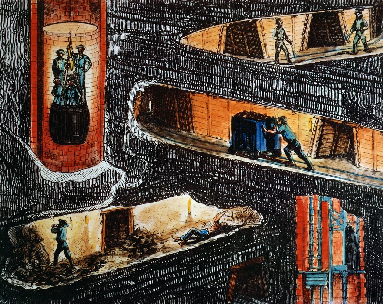 Dwarsdoorsnede van een Kolenmijn door Ignace Francois Bonhomme