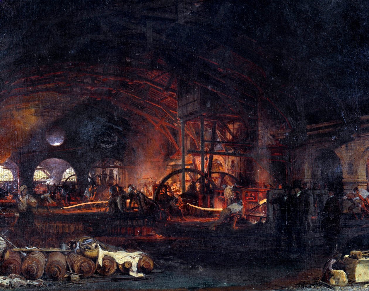 Industriële revolutie: La grande forge de Fourchambault (detail) door Ignace Francois Bonhomme