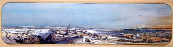 Industrieel landschap in het Blanzy kolenveld onder sneeuw, Saone-et-Loire door Ignace Francois Bonhomme
