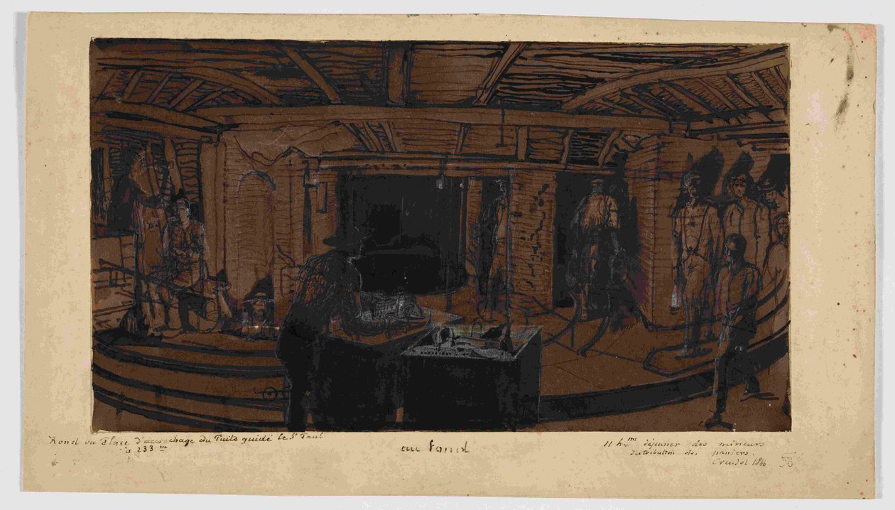 Op de achtergrond, de lunch van de mijnwerkers, 1866 door Ignace Francois Bonhomme
