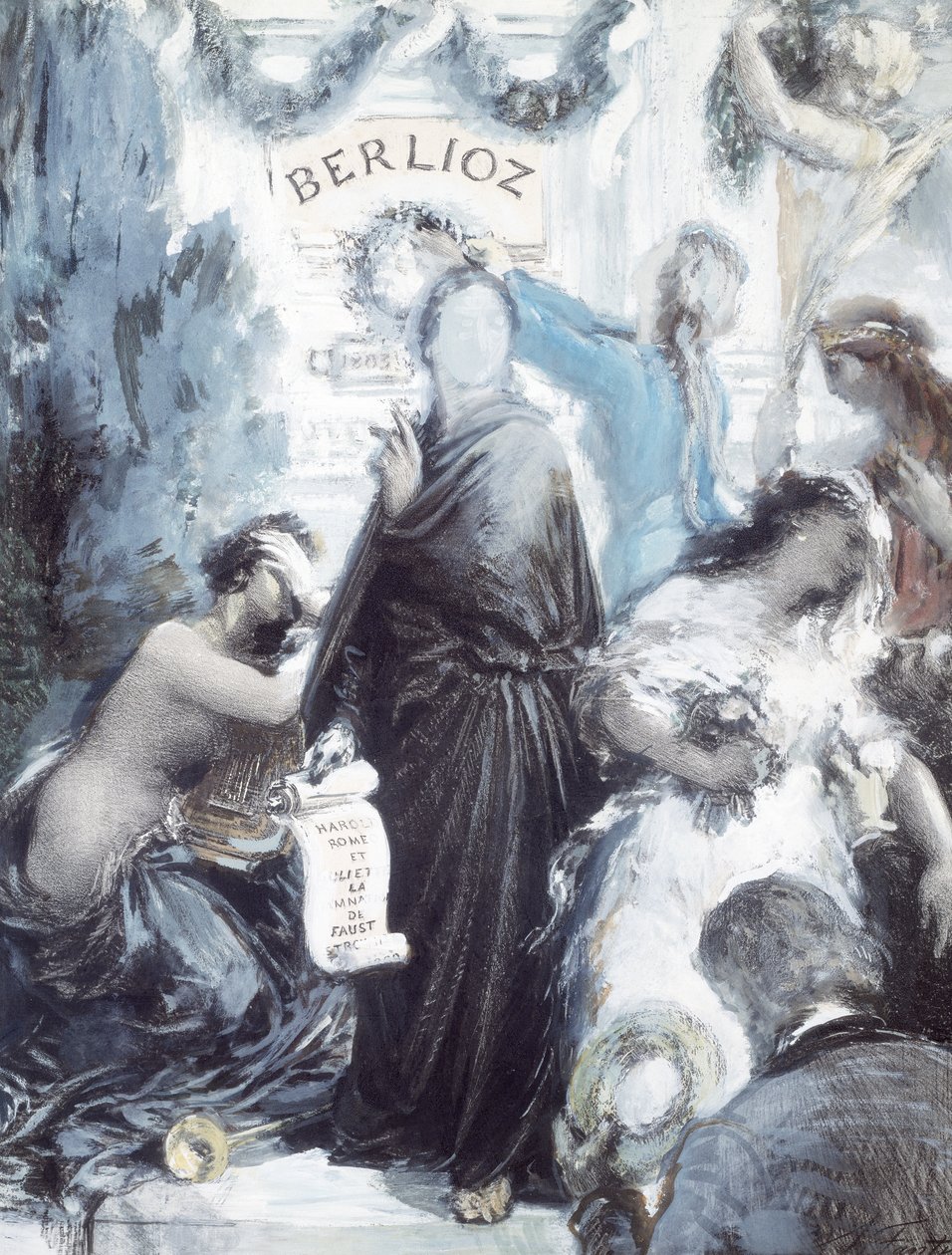 Aquarellithografie ter herdenking van de honderdste geboortedag van Hector Berlioz door Ignace Henri Jean Fantin-Latour