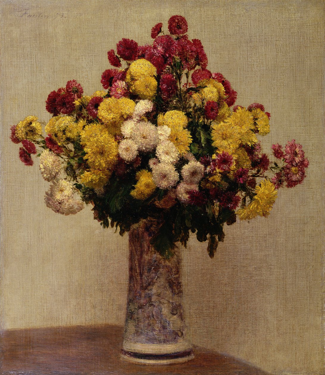 Chrysanten in een vaas, 1873 door Ignace Henri Jean Fantin Latour