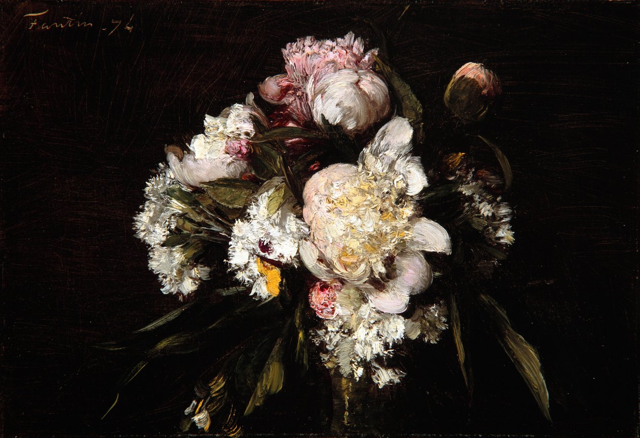 Pioenen, witte anjers en rozen, 1874 door Ignace Henri Jean Fantin Latour