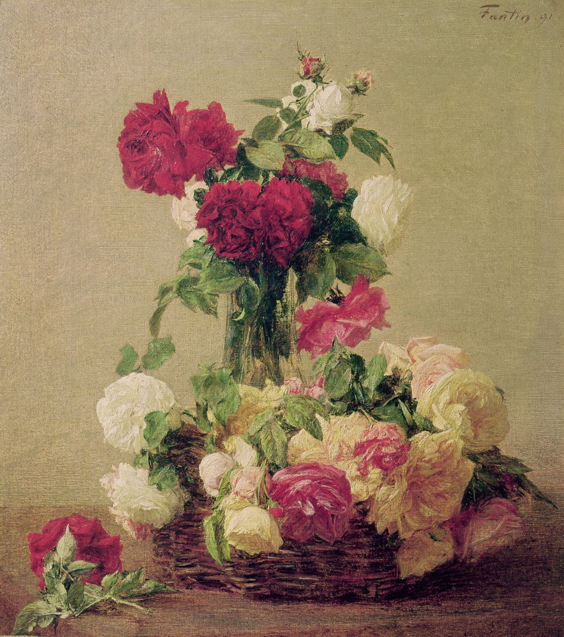 Rozen, 1891 door Ignace Henri Jean Fantin Latour