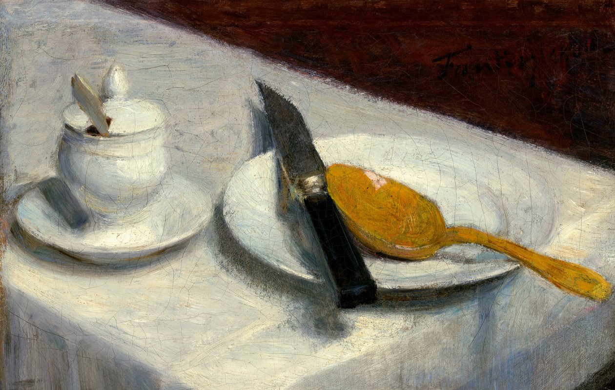 Stilleven met mosterdpot door Ignace Henri Jean Fantin Latour
