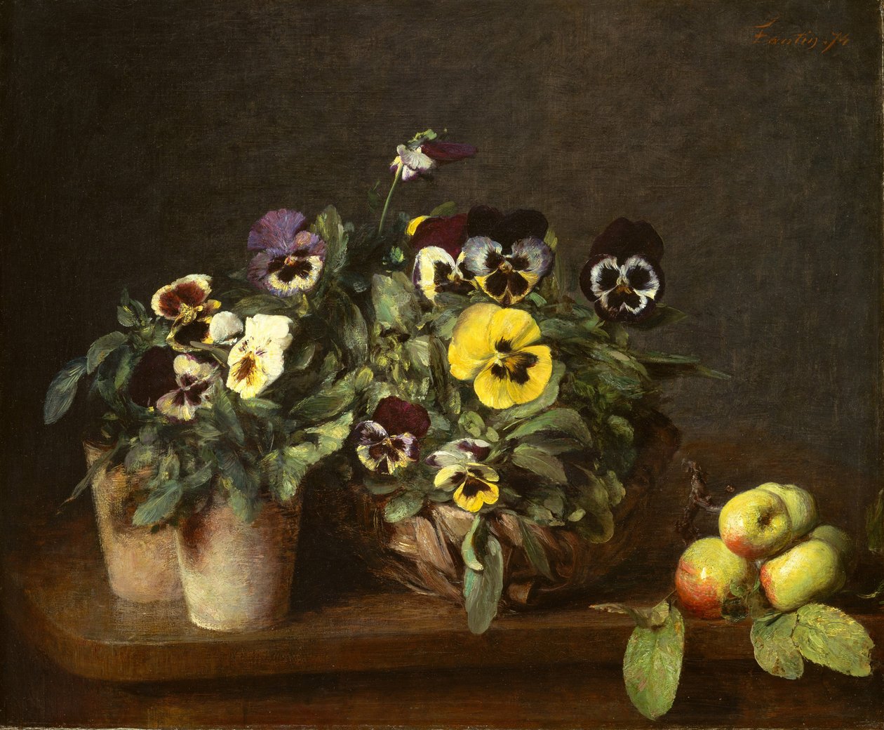 Stilleven met viooltjes door Ignace Henri Jean Fantin Latour