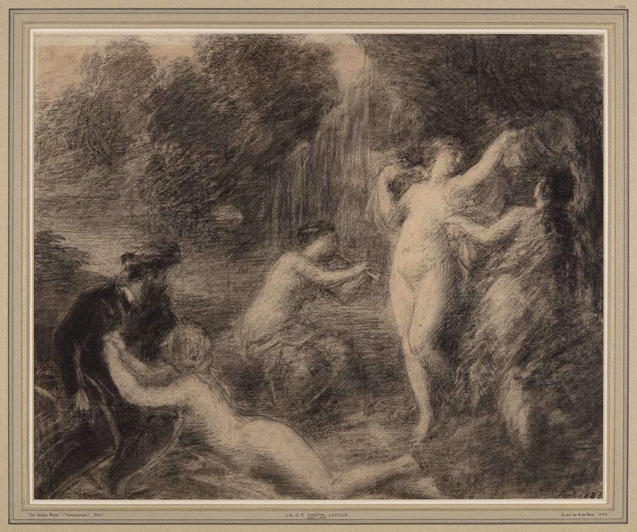 Tannhäuser op de Venusberg (krijt op papier) door Ignace Henri Jean Fantin Latour