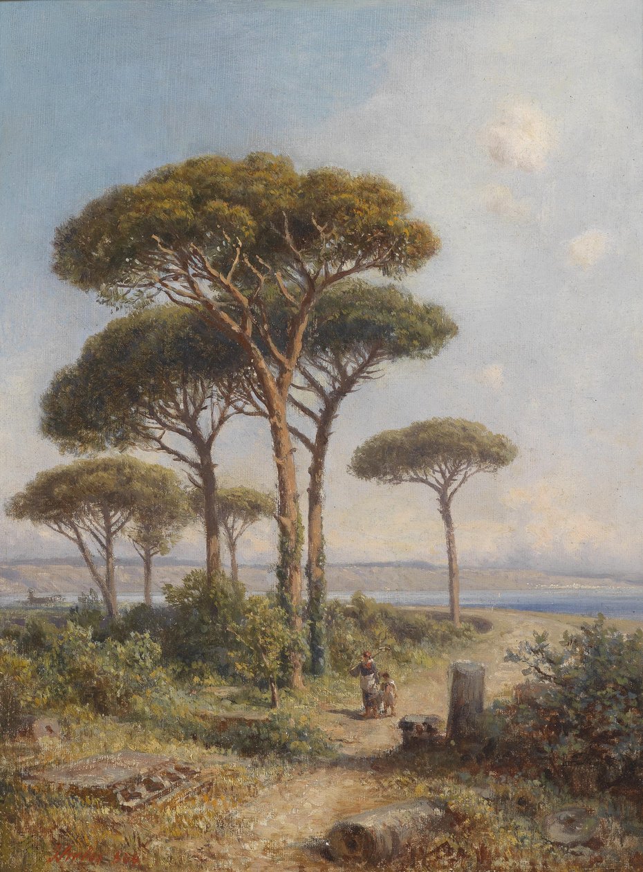 Südliche Landschaft mit figürlicher Staffage door Ignaz Seelos