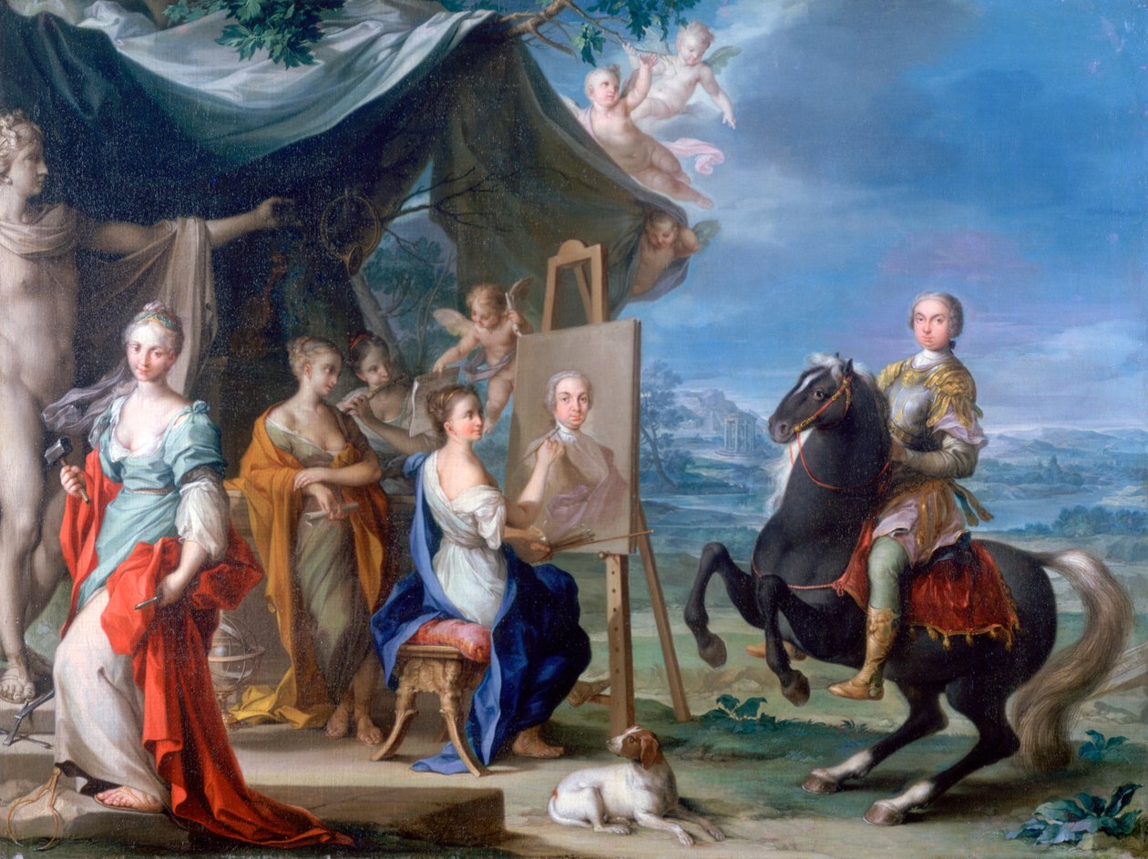 Ruiterportret van een Edelman als Beschermer van de Kunsten, ca. 1699-1748 door Ignaz Stern