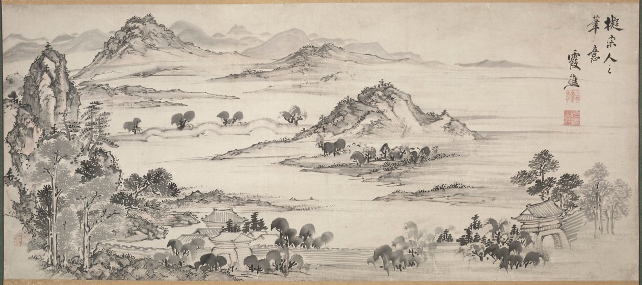 Uitzicht op West Lake, 1700s door Ike no Taiga