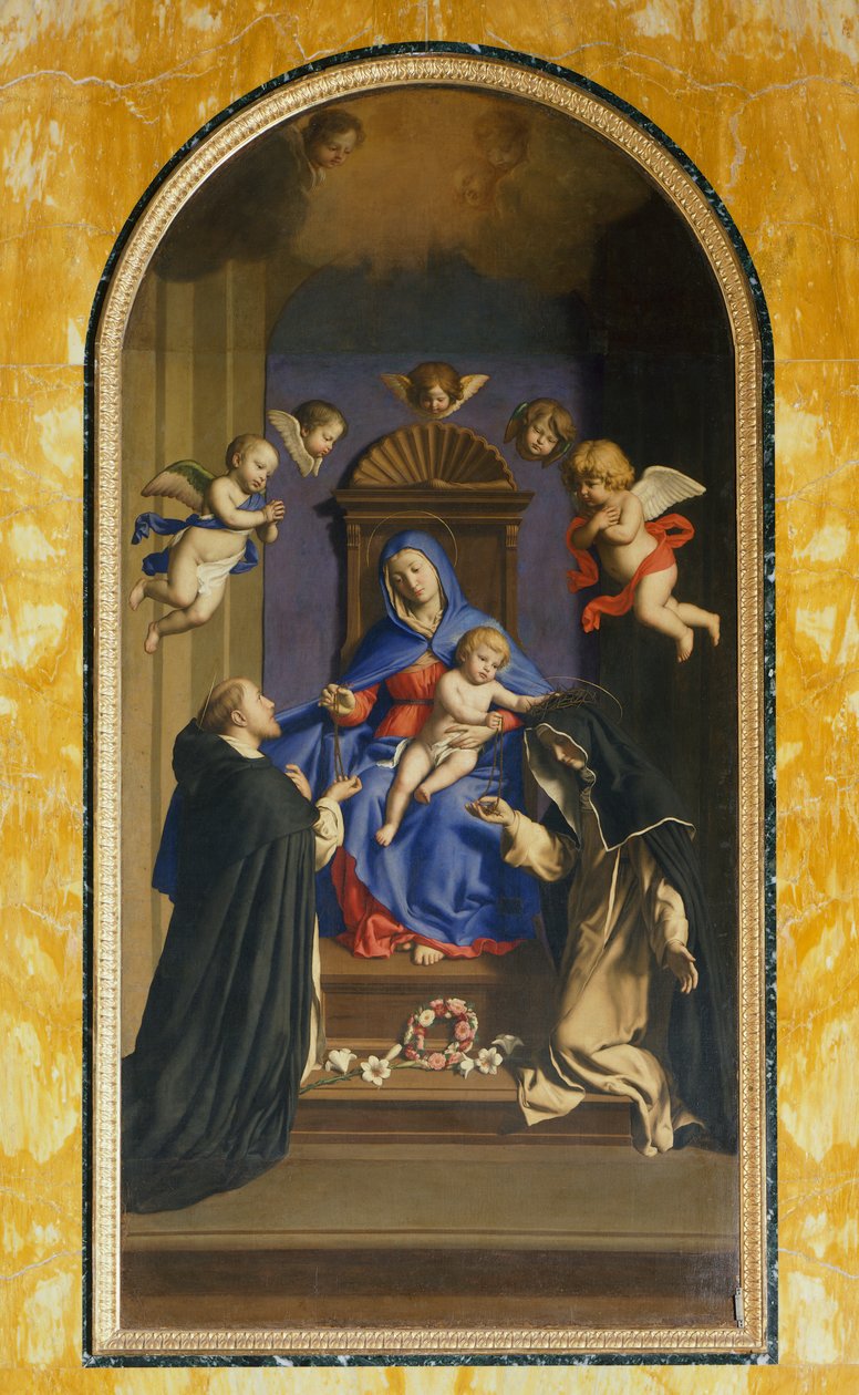 Onze-Lieve-Vrouw van de Rozenkrans met St. Dominicus en St. Catharina, Kapel van St. Catharina, Basiliek van St. Sabina, Rome, Italië door Il  Sassoferrato