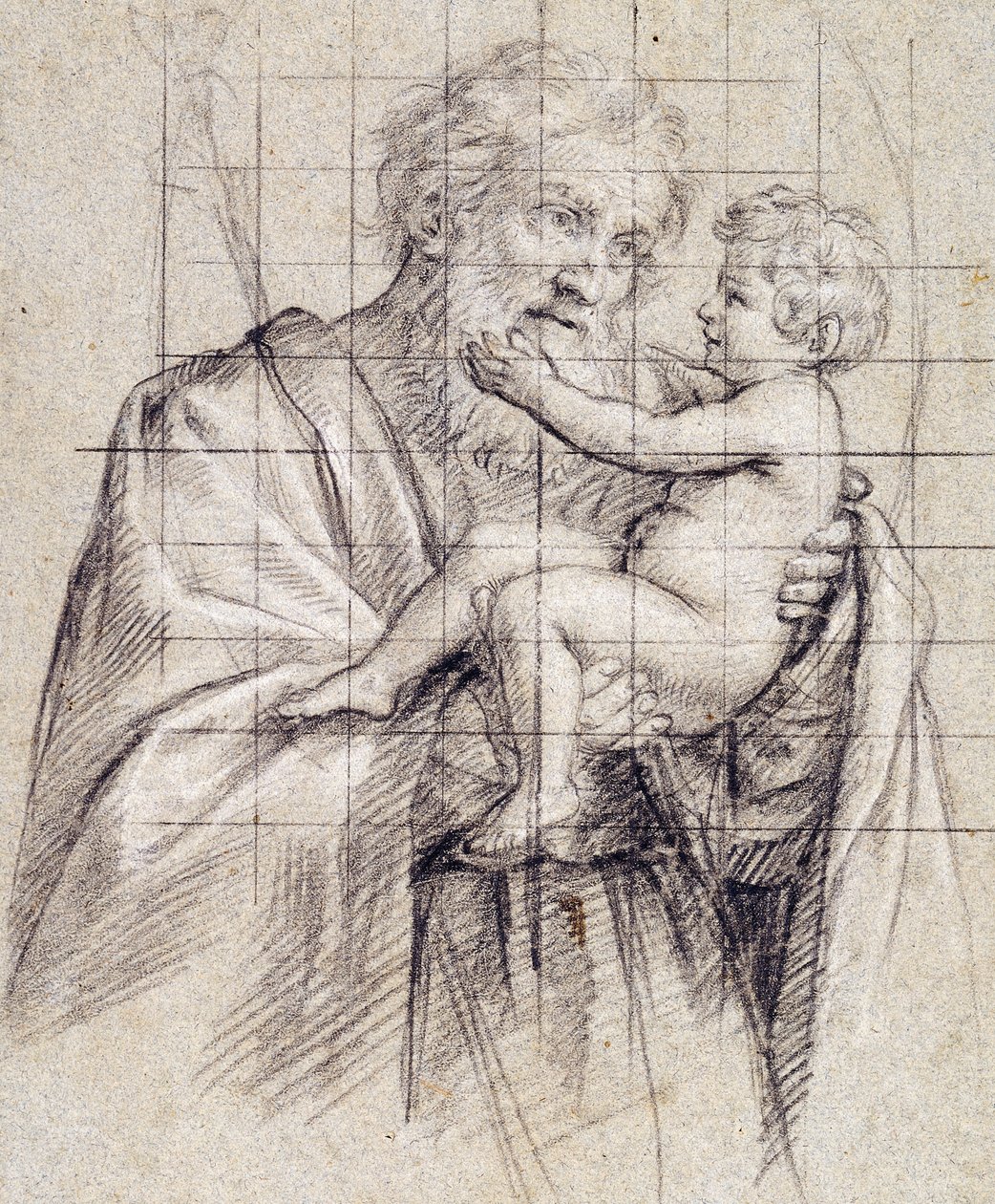 Sint-Jozef die het Christuskind vasthoudt door Il Sassoferrato