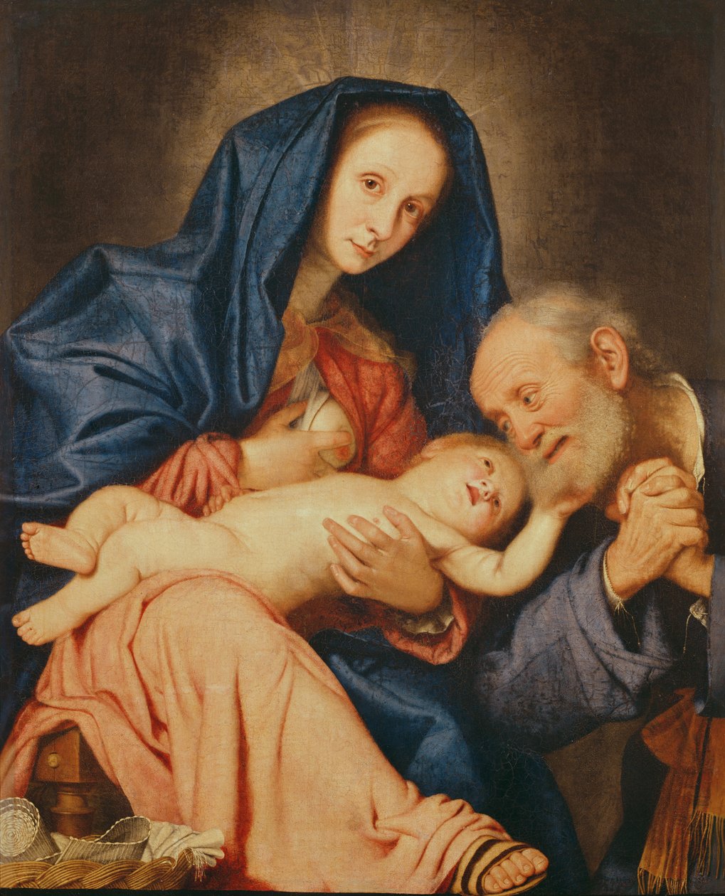 De Heilige Familie met een mand door Il Sassoferrato